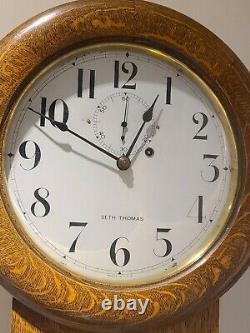 Antique Working 1925 SETH THOMAS Regulator No. 2 Weight Driven Oak Wall Clock