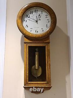 Antique Working 1925 SETH THOMAS Regulator No. 2 Weight Driven Oak Wall Clock