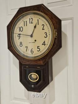 Antique Working 19th C. SETH THOMAS Octagon Drop School Regulator Wall Clock