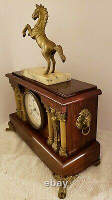 Antique Working SETH THOMAS Figural Horse Statue Adamantine Mantel Shelf Clock