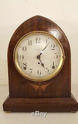 Antique Working SETH THOMAS Mahogany with Maple Inlay Beehive Mantel Shelf Clock