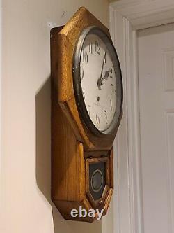 Antique Working SETH THOMAS Octagon Drop School House Regulator Oak Wall Clock