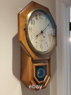 Antique Working SETH THOMAS Octagon Drop School House Regulator Oak Wall Clock