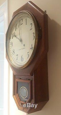 Antique Working SETH THOMAS Octagon Drop School House Regulator Wall Clock 41AF