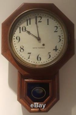 Antique Working SETH THOMAS Octagon Drop School House Regulator Wall Clock 41AF
