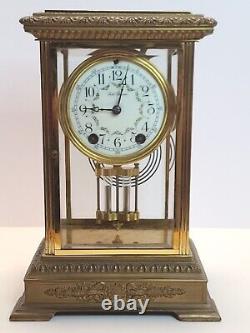 Antique Working SETH THOMAS Victorian Brass & Glass Crystal Regulator Clock 48N