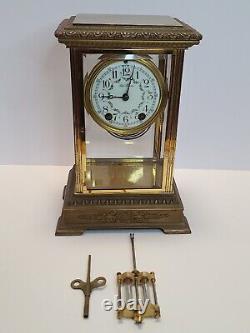 Antique Working SETH THOMAS Victorian Brass & Glass Crystal Regulator Clock 48N