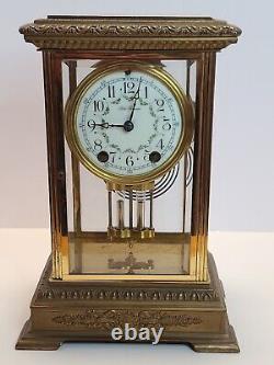 Antique Working SETH THOMAS Victorian Brass & Glass Crystal Regulator Clock 48N