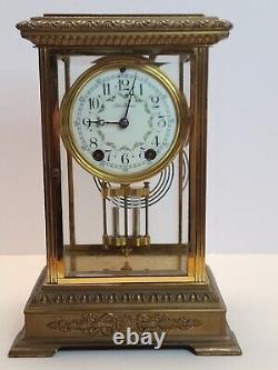 Antique Working SETH THOMAS Victorian Brass & Glass Crystal Regulator Clock 48N
