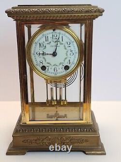 Antique Working SETH THOMAS Victorian Brass & Glass Crystal Regulator Clock 48N