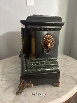 Antique Working SETH THOMAS Victorian Green Marble Adamantine Mantel Clock