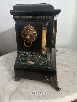 Antique Working SETH THOMAS Victorian Green Marble Adamantine Mantel Clock