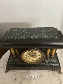 Antique Working SETH THOMAS Victorian Green Marble Adamantine Mantel Clock