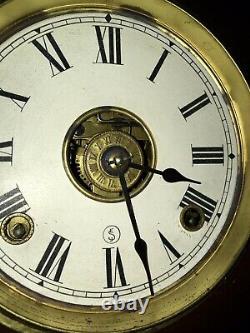 Antique circ 1900 Seth Thomas Eclipse Walnut 8 Day Mantle Parlor Ball Top Clock