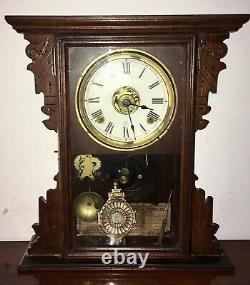 Antique circ 1900 Seth Thomas Eclipse Walnut 8 Day Mantle Parlor Ball Top Clock