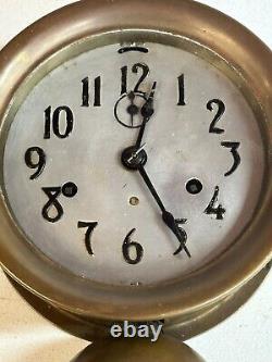 Antique vintage brass ships martime bell clock seth thomas working 7 inch wall