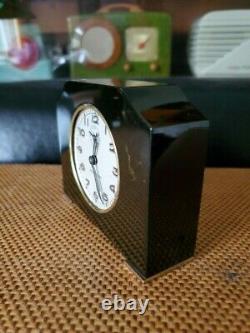 Art Deco Black with Butterscotch Marbling Bakelite Catalin Seth Thomas Clock