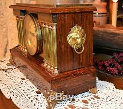 Atq Seth Thomas Adamantine 8 Day Mantel Clock withChime Pat 1880 Rare 8 Columns