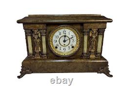 Beautiful Antique Seth Thomas Adamantine Mantle Clock 6 Column Working with Keys
