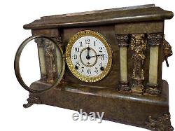 Beautiful Antique Seth Thomas Adamantine Mantle Clock 6 Column Working with Keys