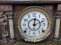 Beautiful Antique Seth Thomas Adamantine Mantle Clock 6 Column Working with Keys