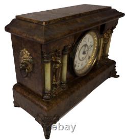 Beautiful Antique Seth Thomas Adamantine Mantle Clock 6 Column Working with Keys