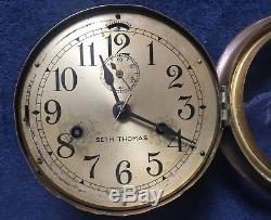 Brass Cased Seth Thomas Ship's Vintage Wall Clock, working condition