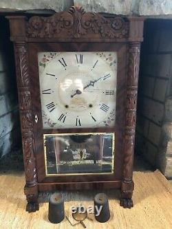 C. 1820 Seth Thomas Carved Pillar And Splat Wooden Works Shelf Clock For Repair