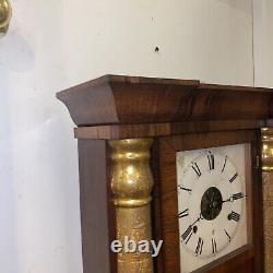 C. 1850 Seth Thomas Weight Driven Mantle Clock Gold Columns With Red Painted Glass