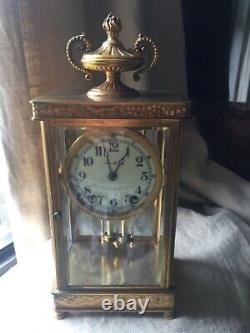 Crystal Gilt Brass Regulator Seth Thomas Shelf Clock French Empire Beveled Glass