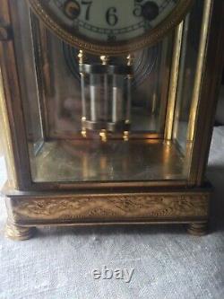 Crystal Gilt Brass Regulator Seth Thomas Shelf Clock French Empire Beveled Glass