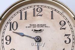 Early 20th c. Seth Thomas Seven Jeweled Eight Day Nickel Plated Ships Clock