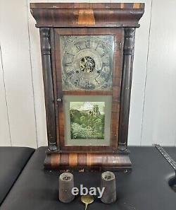 FOR PARTS / REPAIR Antique Seth Thomas Wood Mantle Wind Up Clock Glass Front 2ft