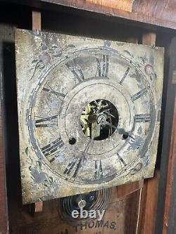 FOR PARTS / REPAIR Antique Seth Thomas Wood Mantle Wind Up Clock Glass Front 2ft