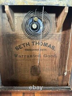 FOR PARTS / REPAIR Antique Seth Thomas Wood Mantle Wind Up Clock Glass Front 2ft