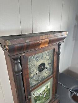 FOR PARTS / REPAIR Antique Seth Thomas Wood Mantle Wind Up Clock Glass Front 2ft