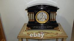 Fully Restored Seth Thomas Black Adamantine Mantel Clock, Lyons Model