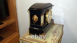 Fully Restored Seth Thomas Black Adamantine Mantel Clock, Lyons Model