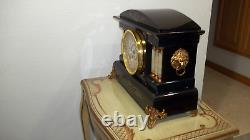 Fully Restored Seth Thomas Black Adamantine Mantel Clock, Lyons Model