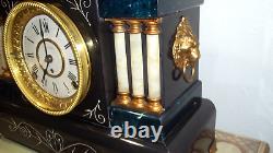 Fully Restored Seth Thomas Black Adamantine Mantel Clock, Lyons Model