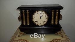 Fully Restored Seth Thomas Style Gilbert Black Mantel Clock, Hammond Model