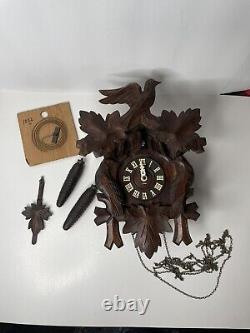 German Leaf & Loon Cuckoo Clock By Seth Thomas 8 Day Black Forest Vintage 1950's