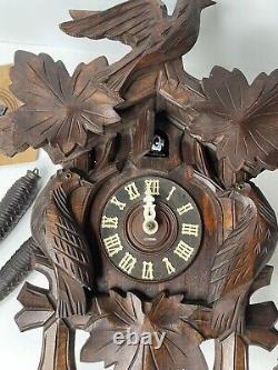 German Leaf & Loon Cuckoo Clock By Seth Thomas 8 Day Black Forest Vintage 1950's