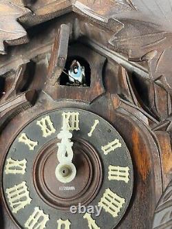 German Leaf & Loon Cuckoo Clock By Seth Thomas 8 Day Black Forest Vintage 1950's