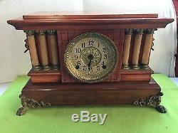 Gorgeous SETH THOMAS Triple Columns Adamantine Mantle Clock C. 1880's