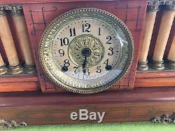 Gorgeous SETH THOMAS Triple Columns Adamantine Mantle Clock C. 1880's