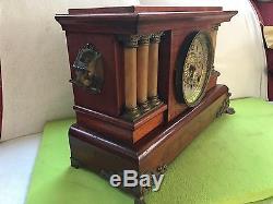 Gorgeous SETH THOMAS Triple Columns Adamantine Mantle Clock C. 1880's