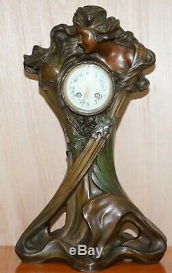 Huge Original Art Nouveau Circa 1889 Cold Painted Bronzed Clock By Seth Thomas