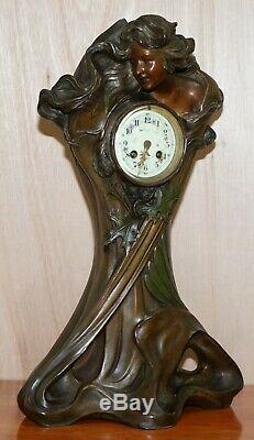 Huge Original Art Nouveau Circa 1889 Cold Painted Bronzed Clock By Seth Thomas