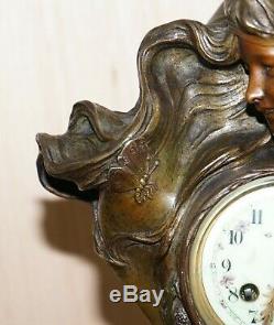 Huge Original Art Nouveau Circa 1889 Cold Painted Bronzed Clock By Seth Thomas